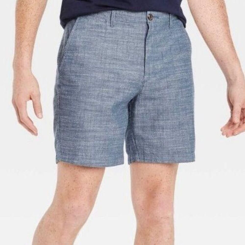 Good Fellow Mens Chambray Flat Front Chino Walking Shorts Size 40 Blue NWT